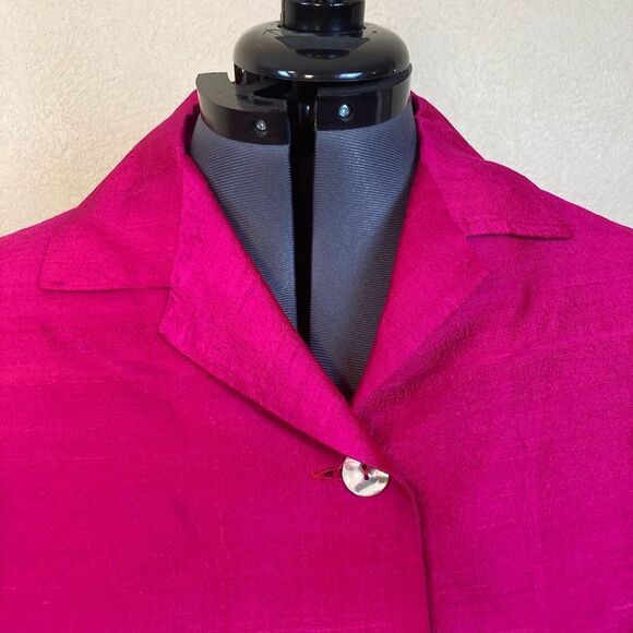 Italian pure silk 3/4 sleeve elegant boxy jacket w/pockets, shell buttons - Picture 3 of 13